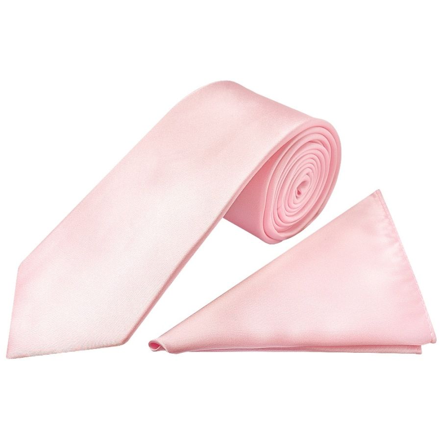 Baby Pink Satin Classic Men's Tie and Pocket Square Set