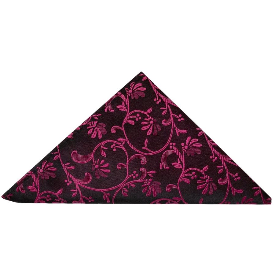 Black with Fuchsia Floral Pocket Square