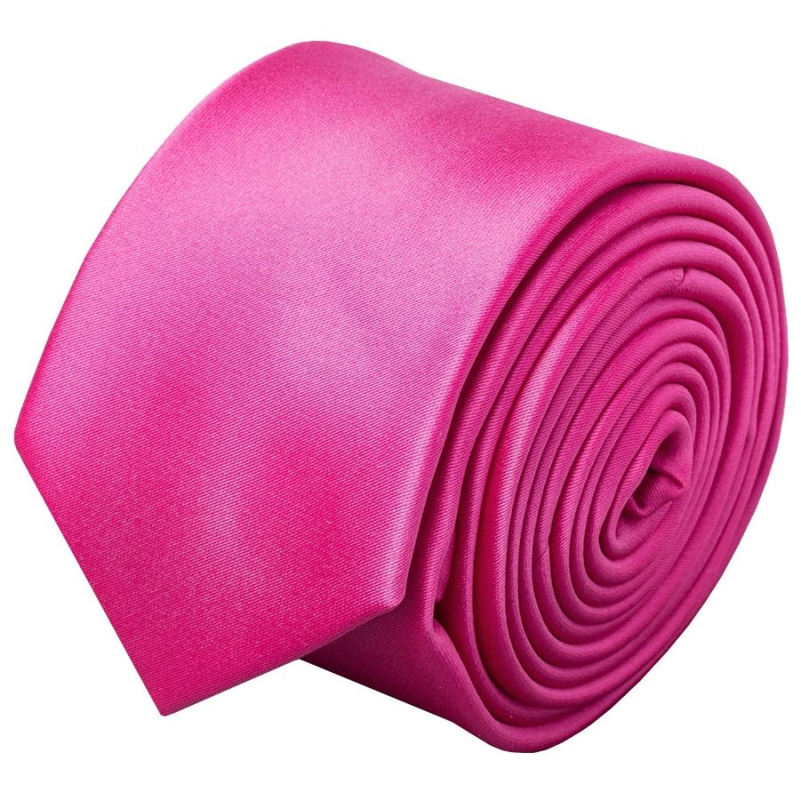 END OF SEASON STOCK Plain Cerise Pink Satin Skinny Men's Tie