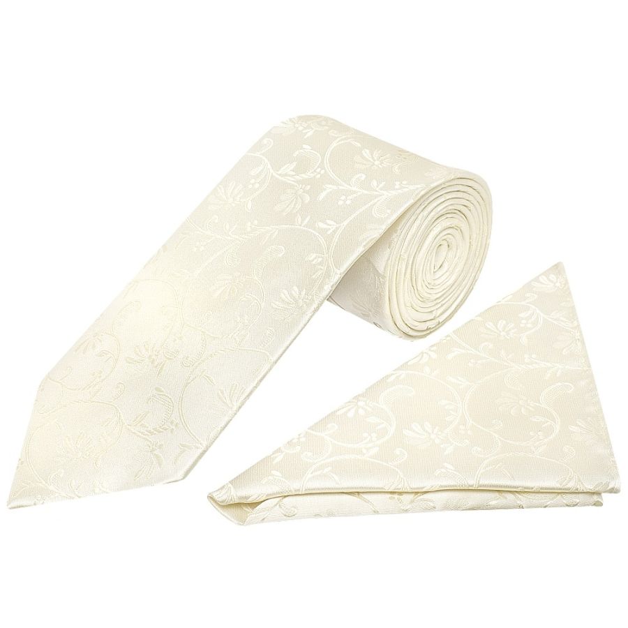 Ivory Floral Classic Men's Tie and Pocket Square Set