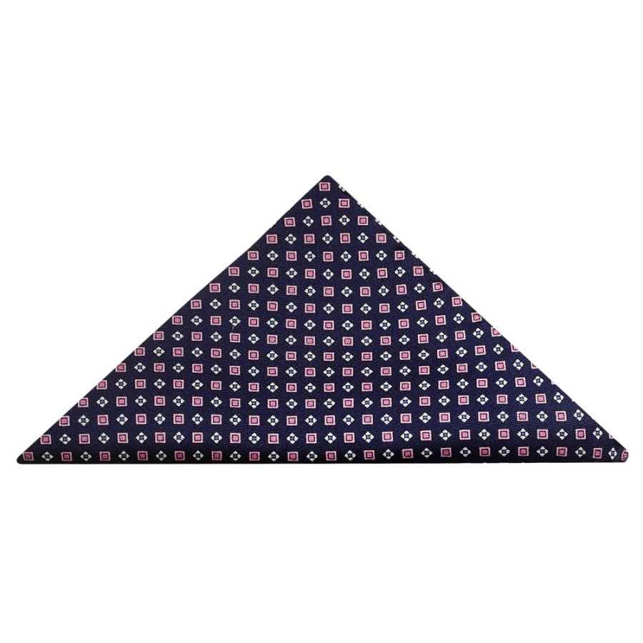 Navy with Pink Geo Silk Pocket Square