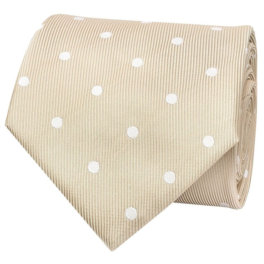 Champagne Large White Spot Classic Men's Tie and Pocket Square Set