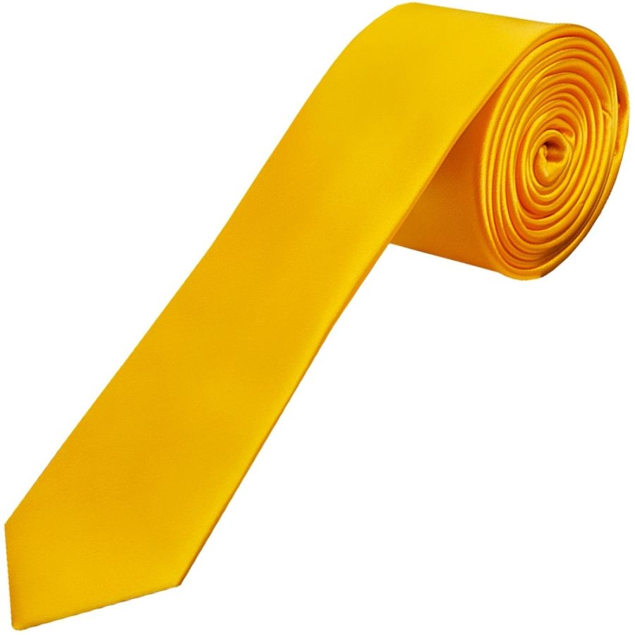 Plain Bright Yellow Satin Skinny Men's Tie and Pocket Square Set
