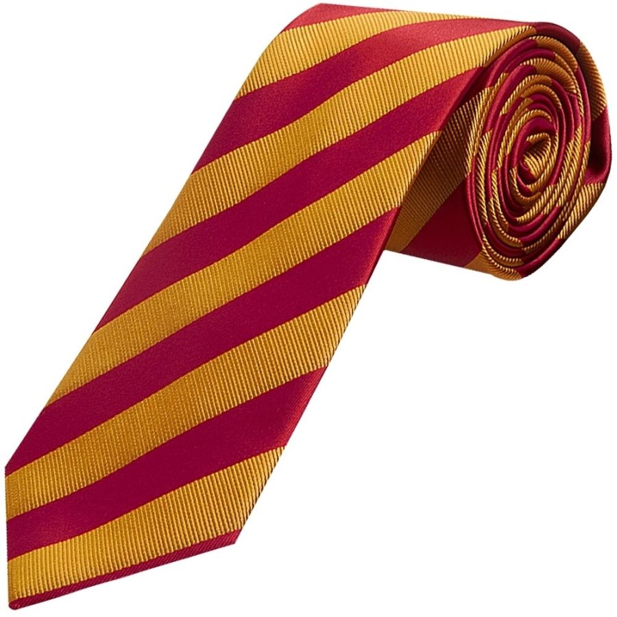 Red and Gold Striped Classic Men's Tie and Pocket Square Set
