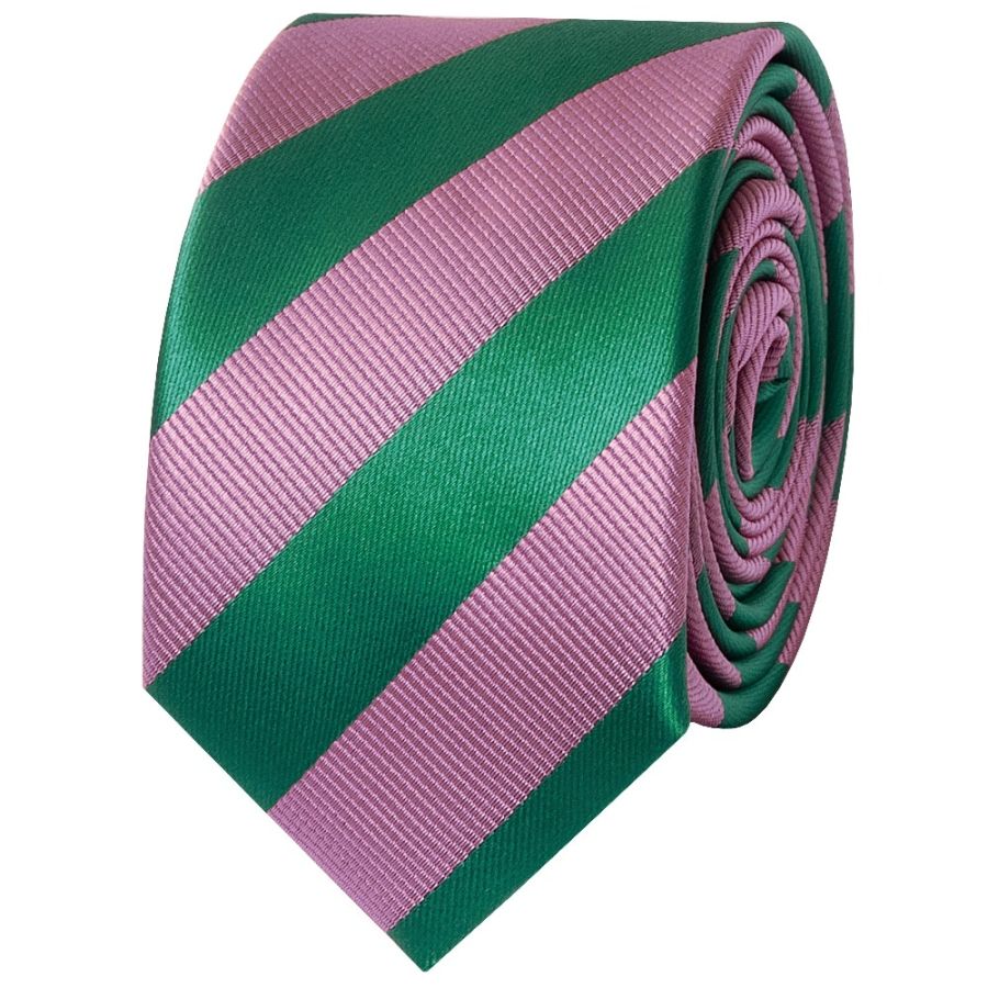 Pink and Green Striped Skinny Men's Tie