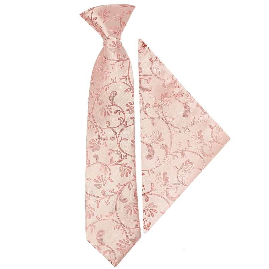 Pre Tied Rose Gold Floral Boys Tie and Pocket Square Set Age 4-7