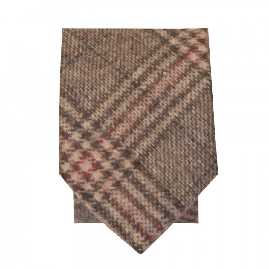 Light Brown Check Tweed Skinny Boys Tie