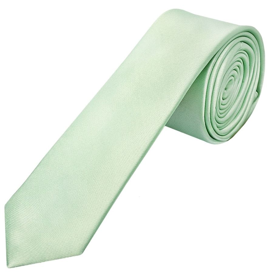 Pale Mint Boys Satin Skinny Tie and Pocket Square Set