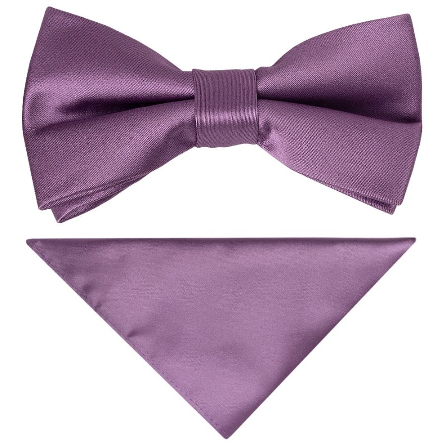 Pre Tied Plain Light Mauve Boys Bow Tie and Pocket Square Set
