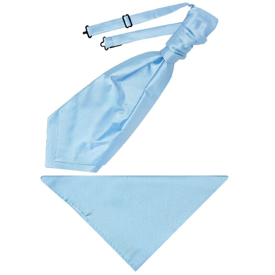 Plain Sky Blue Satin Men's Cravat Tie and Pocket Square Set