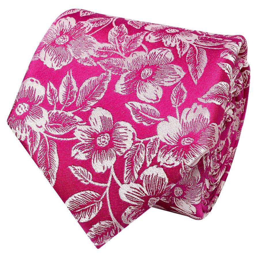 Mens Fuchsia Floral Silk Classic Tie
