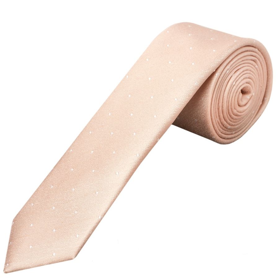 Pink with White Spot Silk Skinny Tie