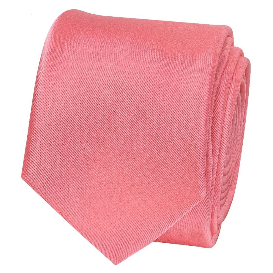 Plain Light Coral Pink Satin Skinny Boys Tie and Pocket Square Set