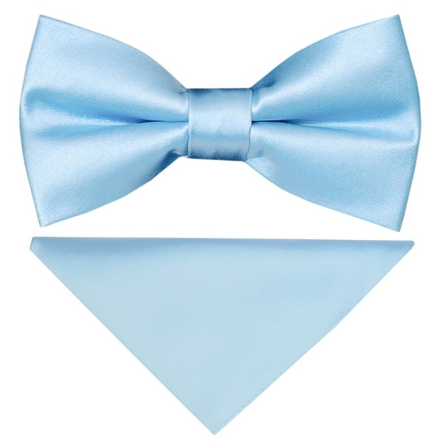 END OF SEASON Plain Sky Blue Handmade Boys Bow Tie and Pocket Square Set Age 4-7