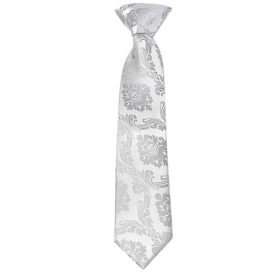 Pre Tied Silver Paisley Boys Tie Age 4-7