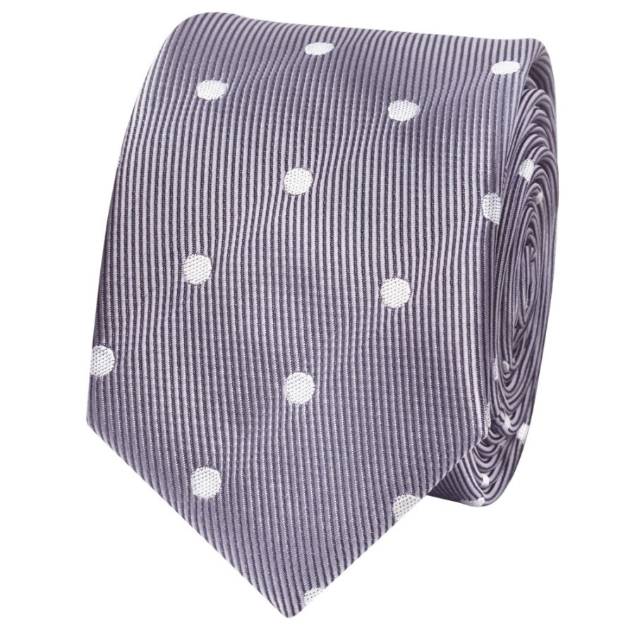 Mauve Large White Spot Skinny Men's Tie and Pocket Square Set