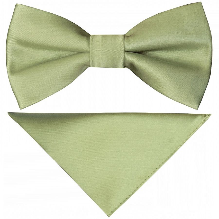Pre Tied Sage Green Satin Boys Bow Tie and Pocket Square