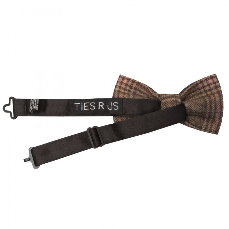 Pre Tied Light Brown Check Tweed Boys Bow Tie Age 4-7