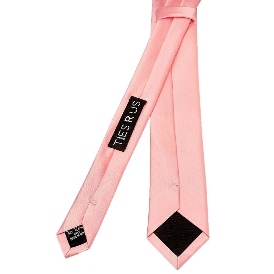 Plain Blush Rose Boys Satin Skinny Tie and Pocket Square Set