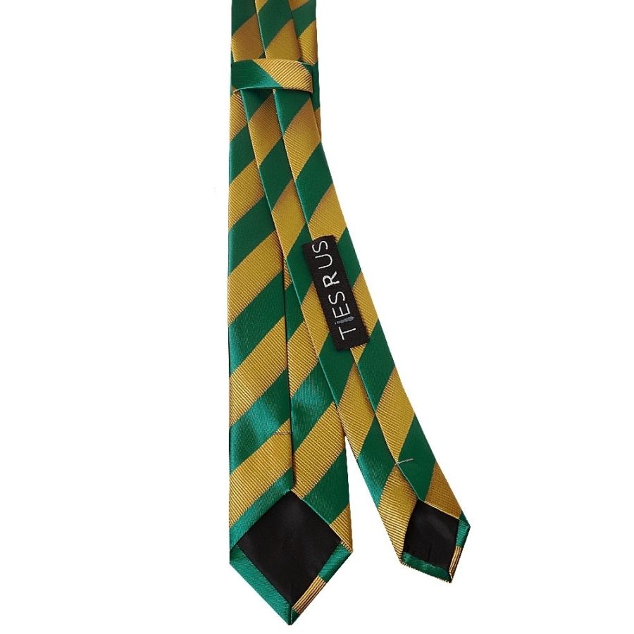 Green and Gold Striped Skinny Men's Tie and Pocket Square Set