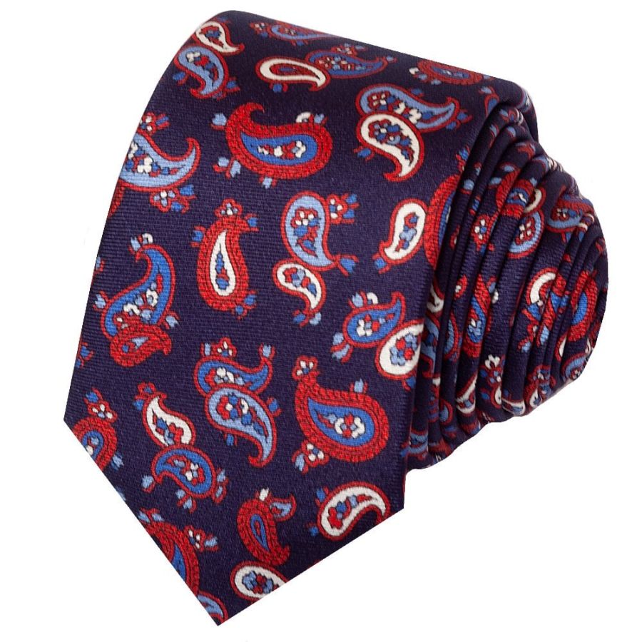Navy with Red Mini Paisley Skinny Men's Tie