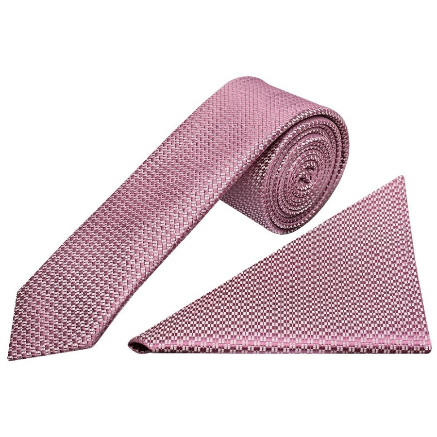 Dusty Pink Textured Skinny Tie and Pocket Square Set