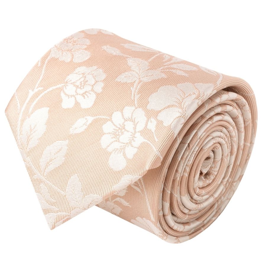 Pink with White Floral Silk Classic Tie 