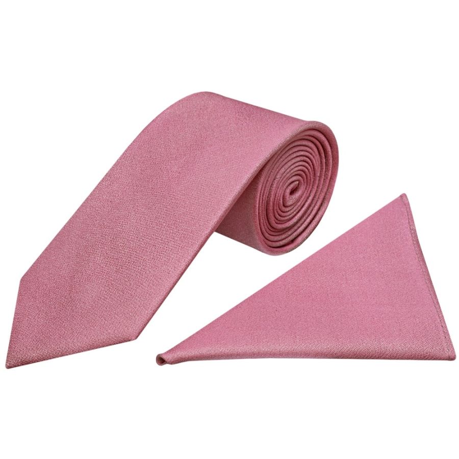 Plain Dusty Pink Silk Classic Men's Tie and Pocket Square Set