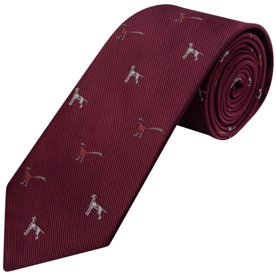 Burgundy Dog and Pheasant Classic Men's Tie