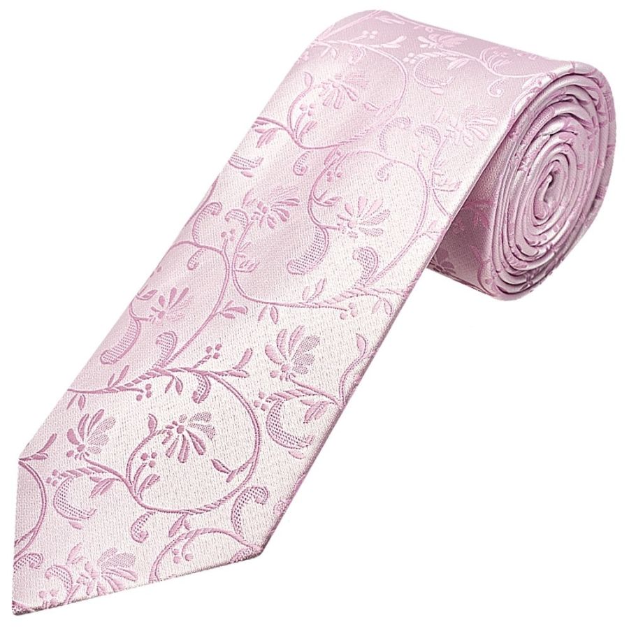 Light Dusty Pink Floral Classic Men's Tie and Pocket Square Set