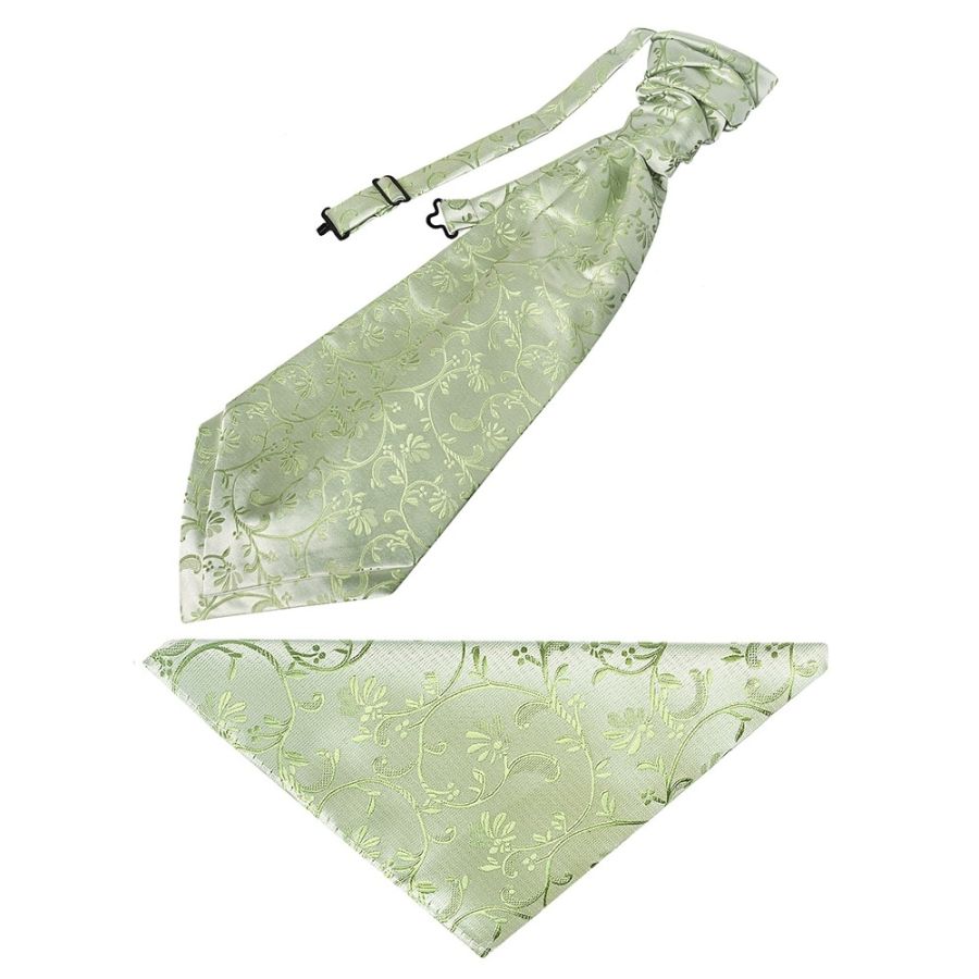 Sage Green Floral Men's Cravat Tie and Pocket Square Set