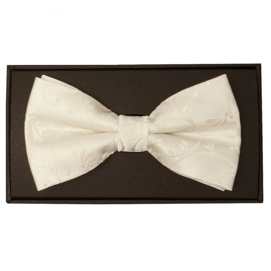 Ivory Floral Handmade Mens Bow Tie and Pocket Square Set
