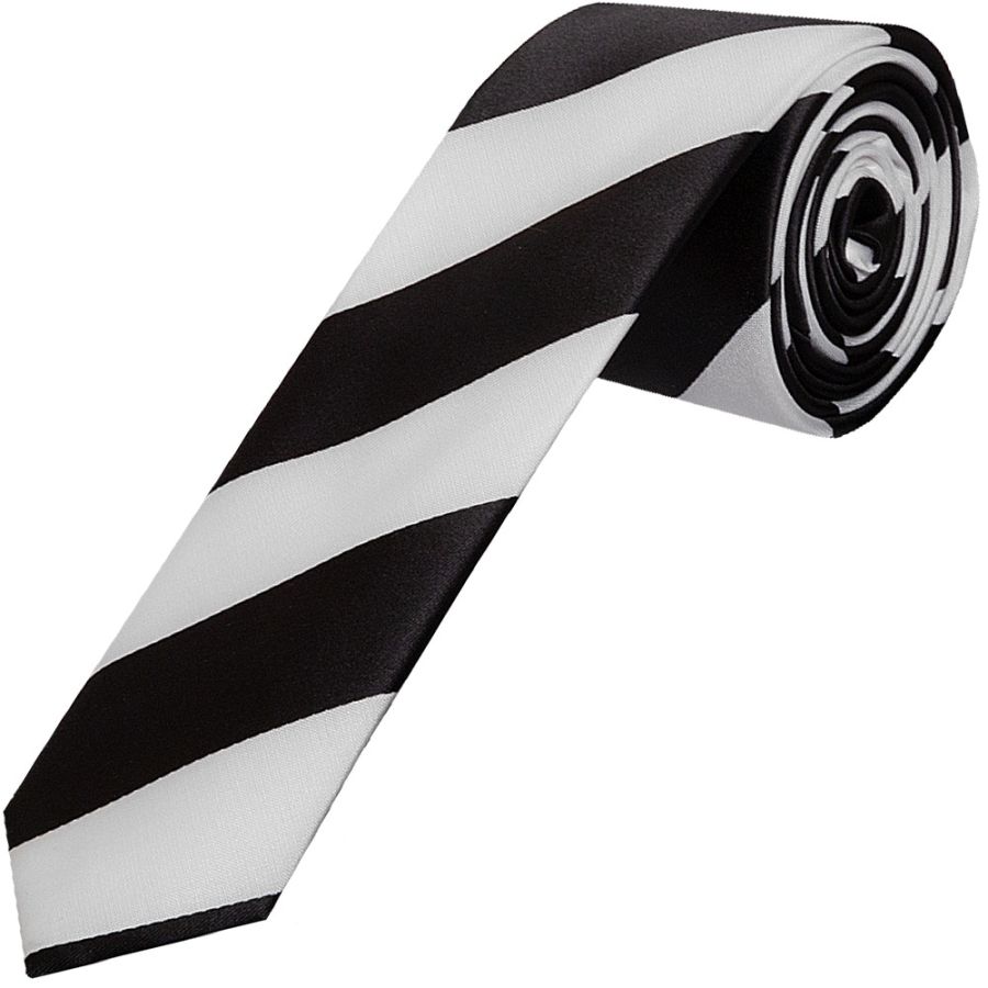 Black and White Striped Skinny Boys Tie