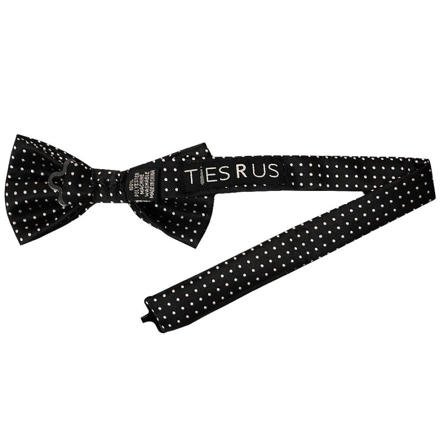 Hand Made Black And White Polka Dot Mens Bow Tie and Pocket Square Set