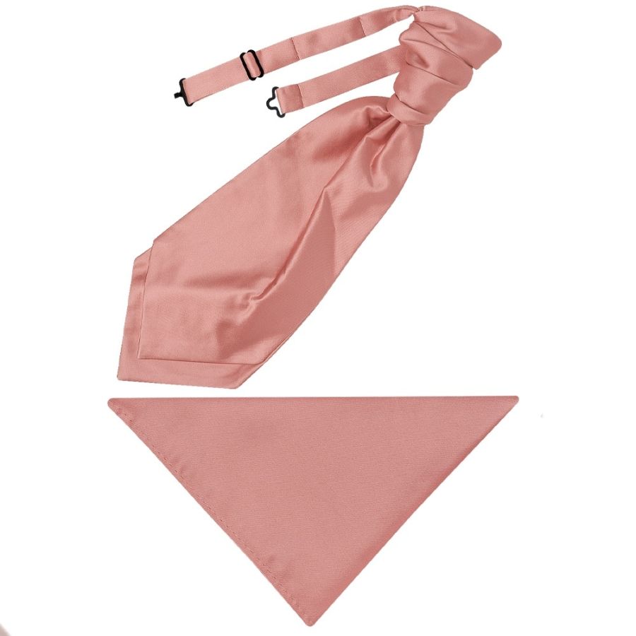 Plain Rose Gold Satin Men's Cravat Tie and Pocket Square Set