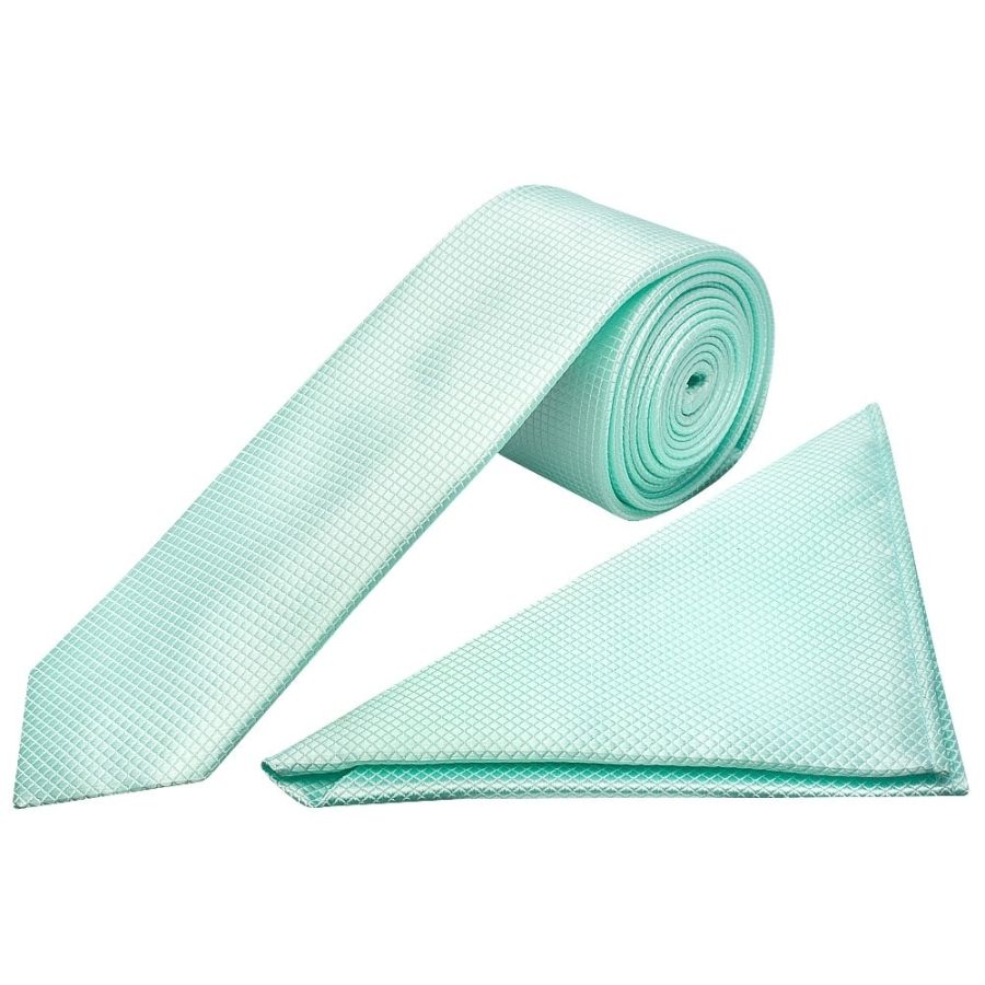 Mint Diamond Skinny Boys Tie and Pocket Square Set