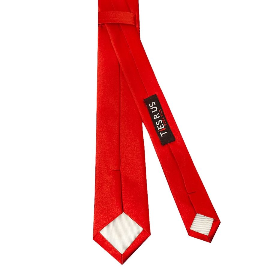 Plain Bright Red Satin Silk Skinny Men's Tie