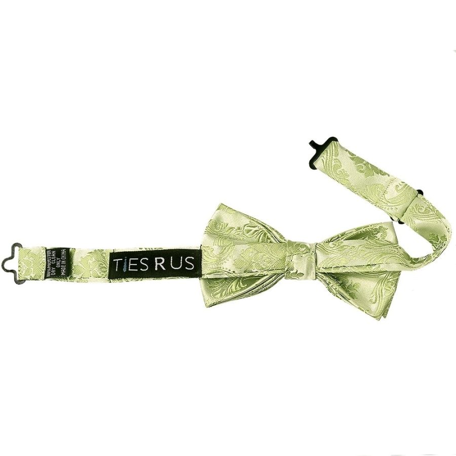 Pre Tied Sage Green Paisley Boys Bow Tie and Pocket Square