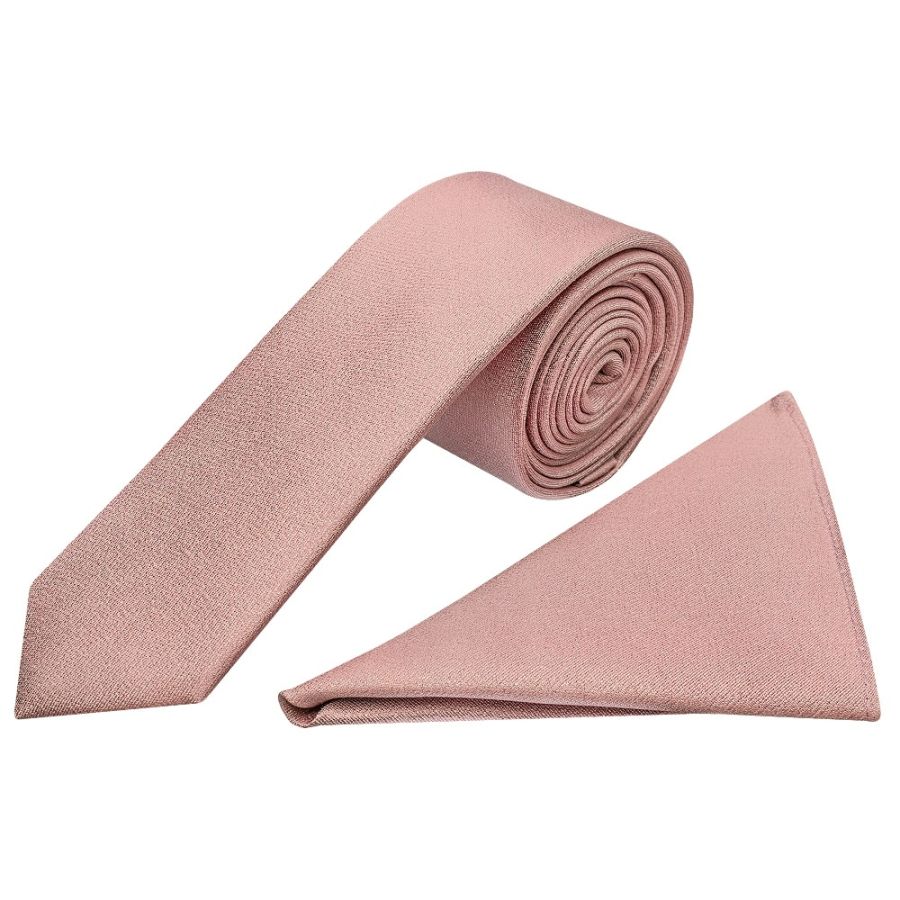 Plain Rose Gold Silk Skinny Boys Tie and Pocket Square Set