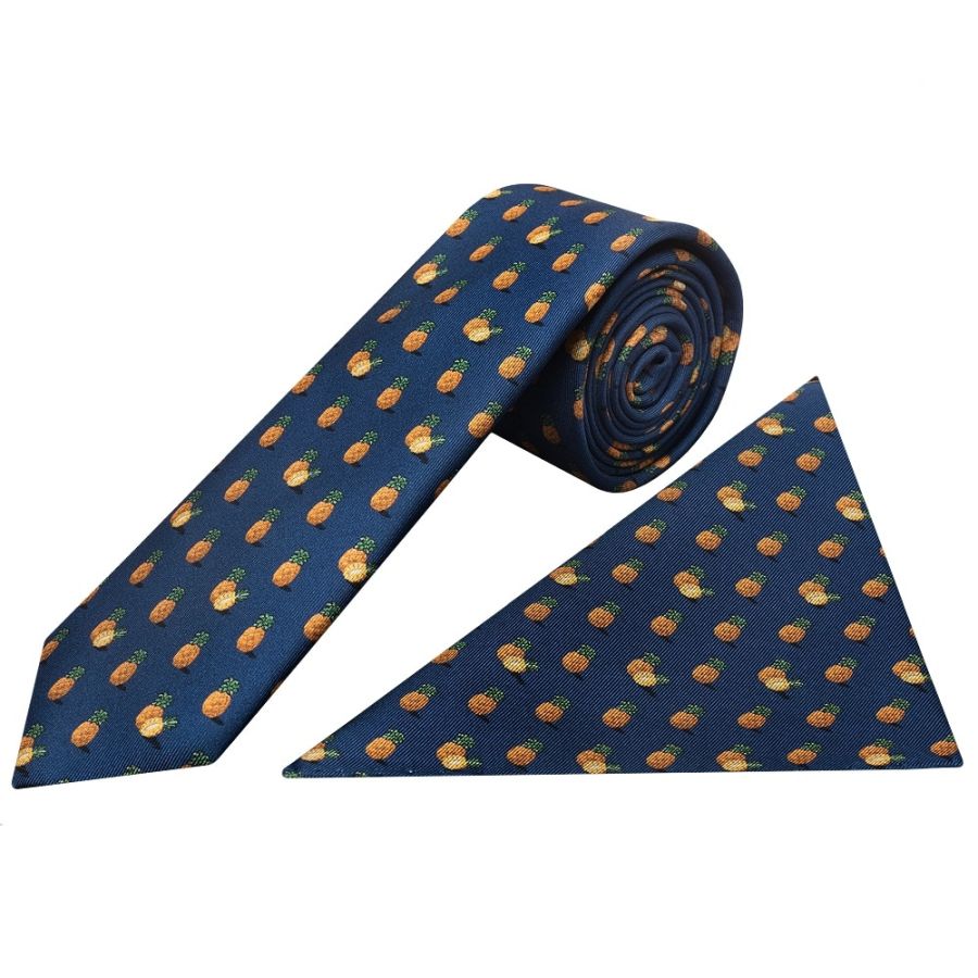 Pineapple Silk Skinny Men's Tie and Pocket Square Set