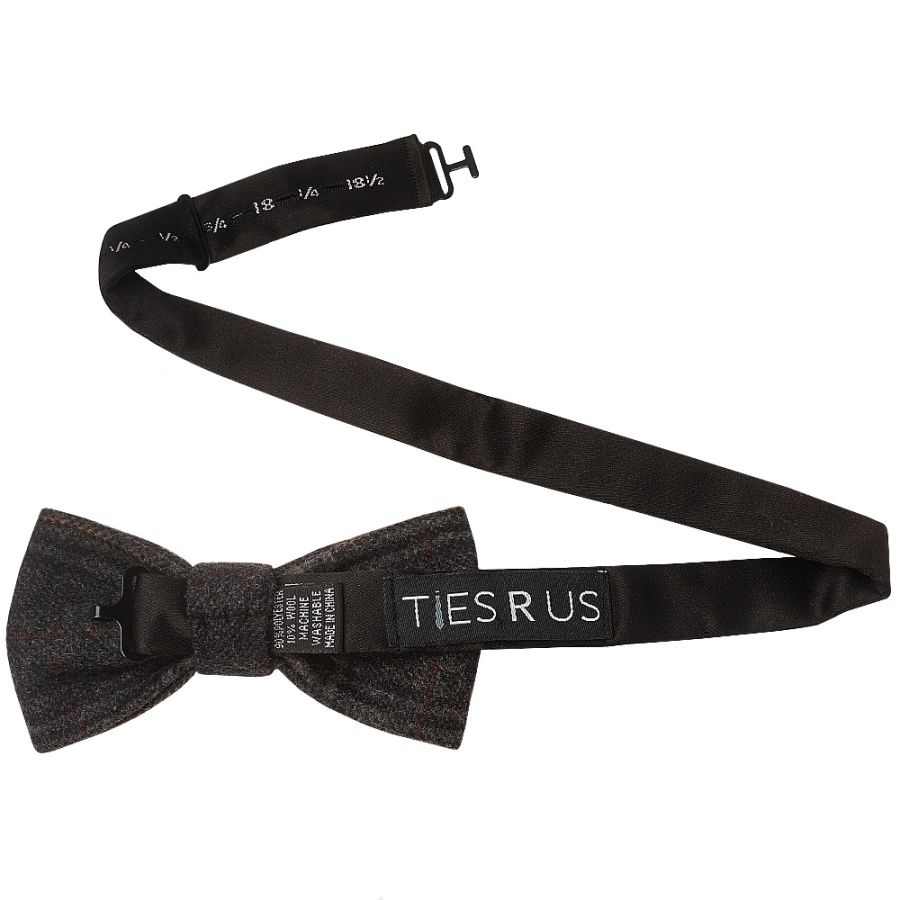 Dark Grey Check Mens Tweed Bow Tie