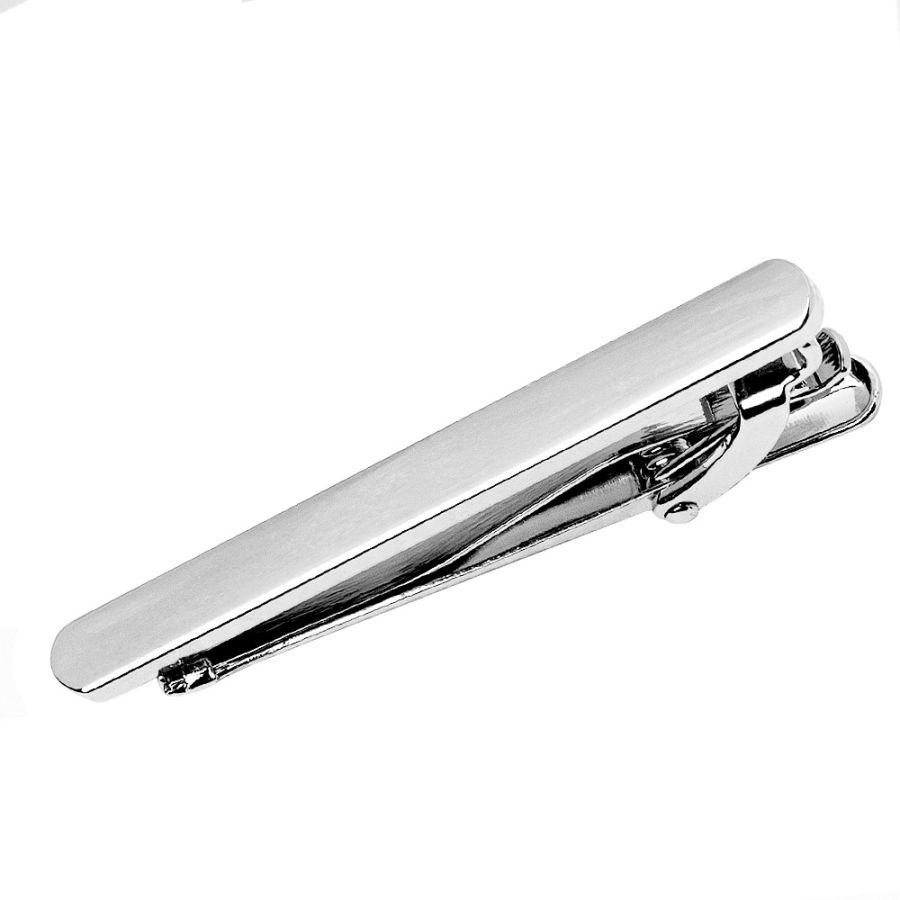 Plain Silver Chrome Bar Tie Clip