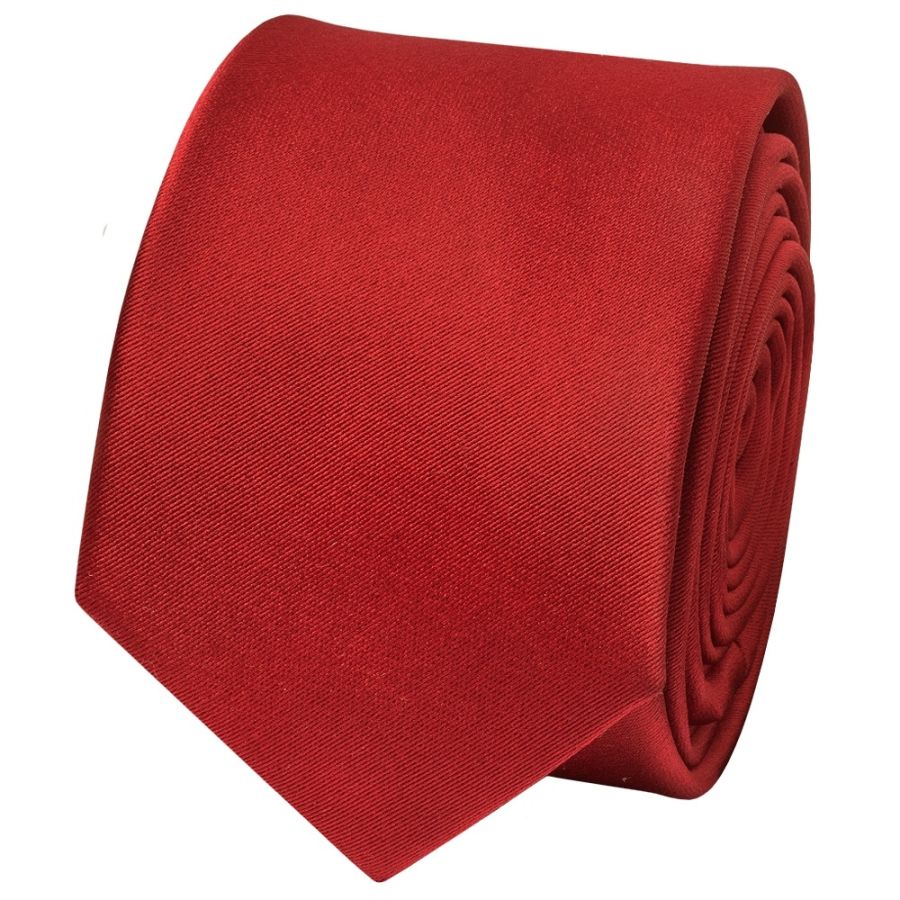 Plain Scarlet Red Skinny Men's Tie and Pocket Square Set