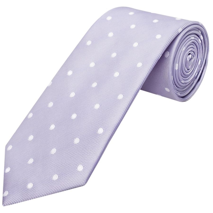 Lilac Large White Spot Classic Men's Tie and Pocket Square Set