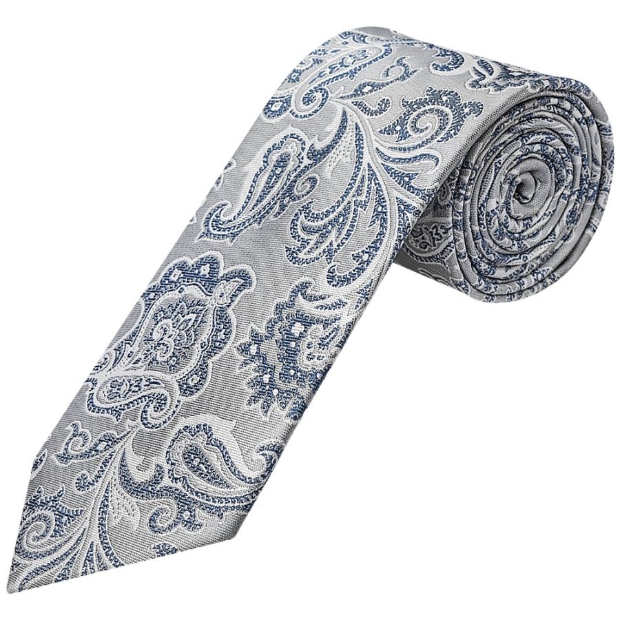 Silver and Blue Paisley Classic Men's Tie