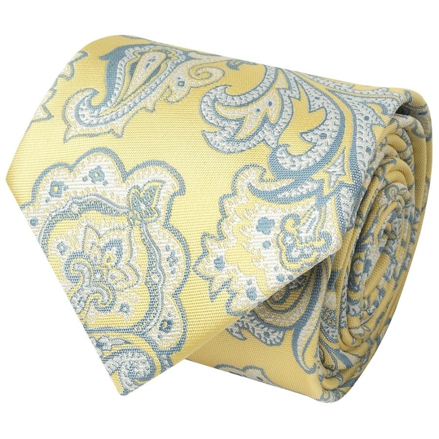 Yellow and Blue Paisley Classic Mens Tie and Pocket Square Set