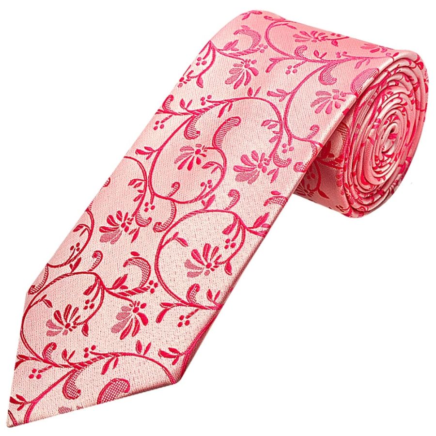 Light Coral Pink Floral Classic Men's Tie and Pocket Square Set