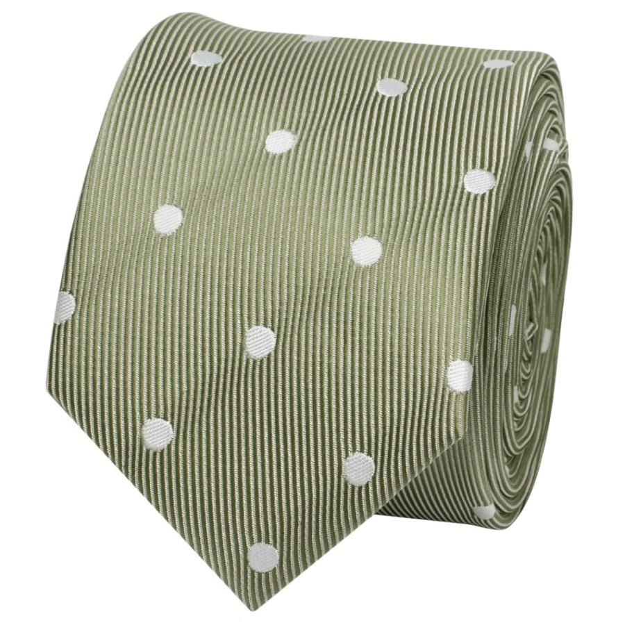 Kahki Green Large White Spot Skinny Men's Tie