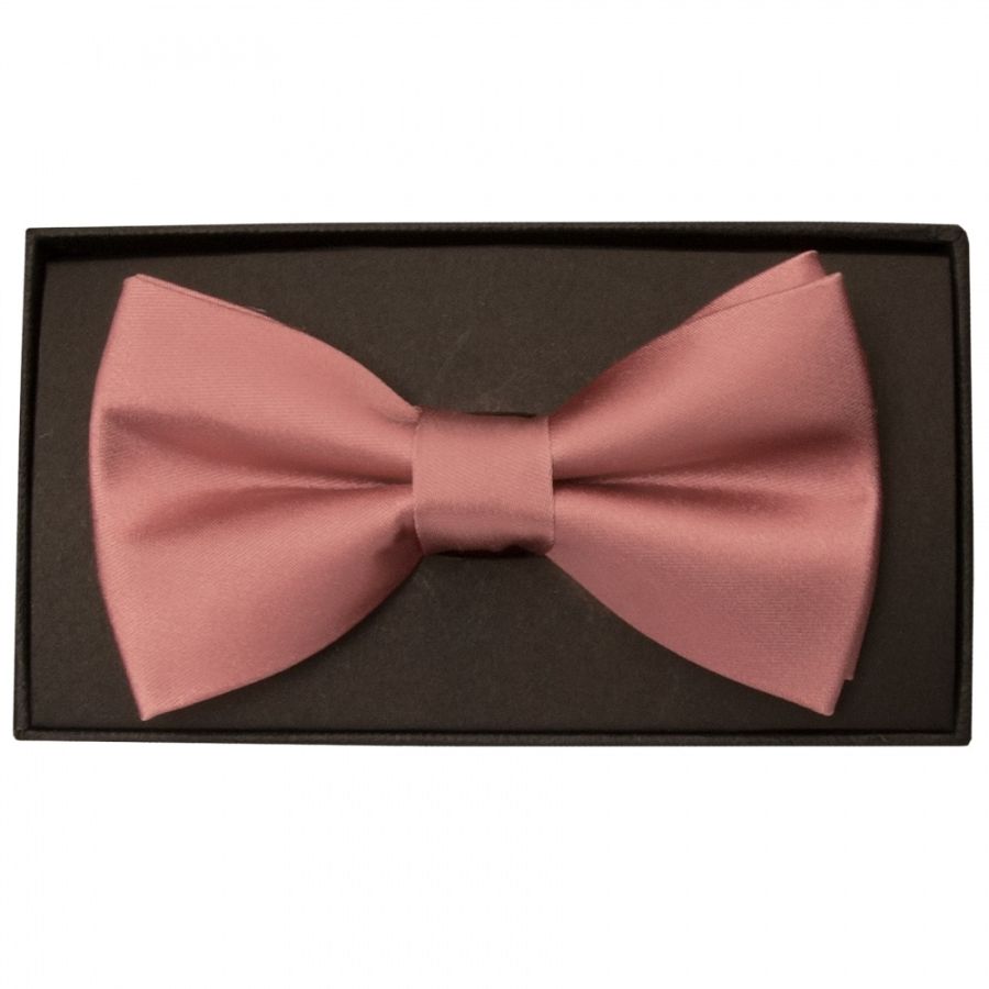 Plain Rose Gold Satin Silk Mens Bow Tie