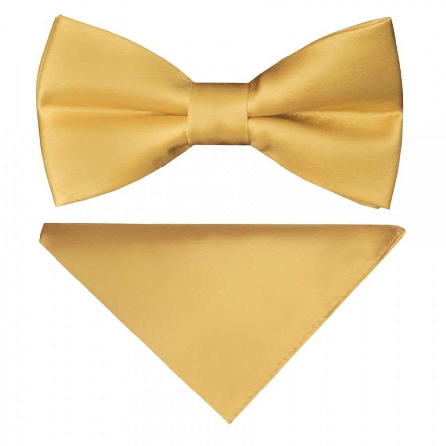 Pre Tied Caramel Satin Boys Bow Tie and Pocket Square Set Age 4-7